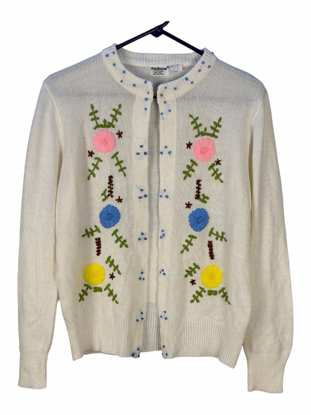 Vintage Mantessa Cream Embroidered Floral Cardigan Sweater